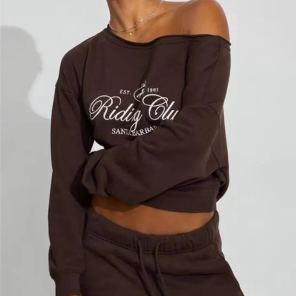 Garage Brown Riding Club Off-Shoulder Sweatshirt